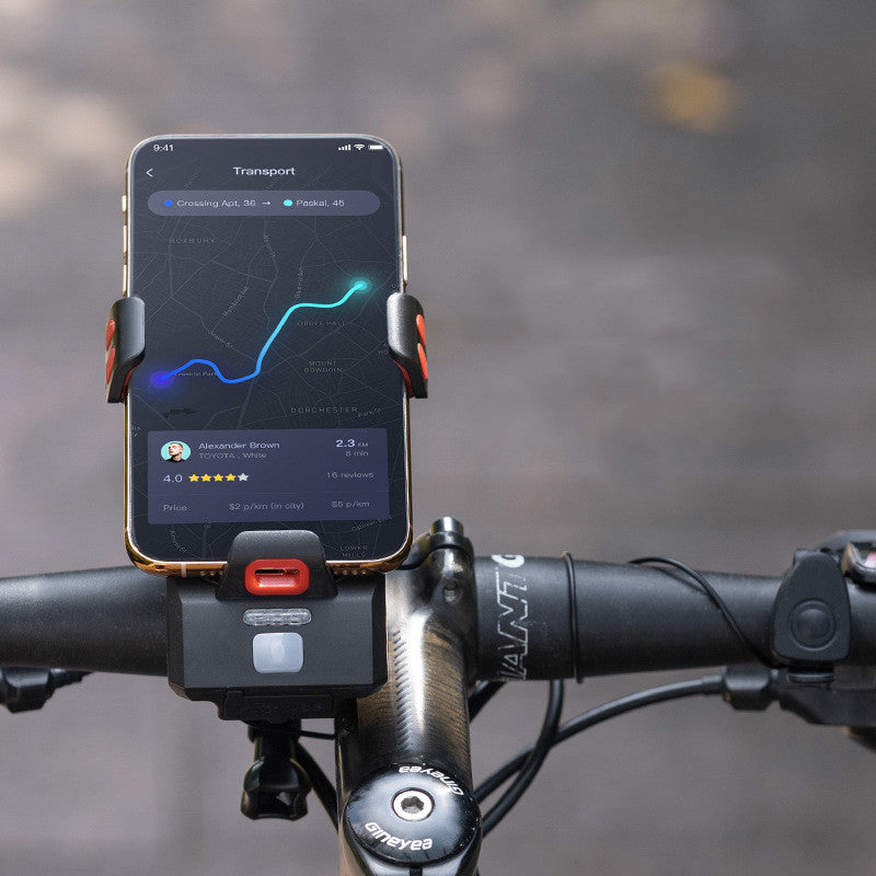 bicycle light with phone holder